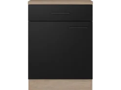Flex-Well Exclusiv Küchen-Unterschrank Capri 60 cm Schwarz Matt-Endgrain Oak< Küchenschränke