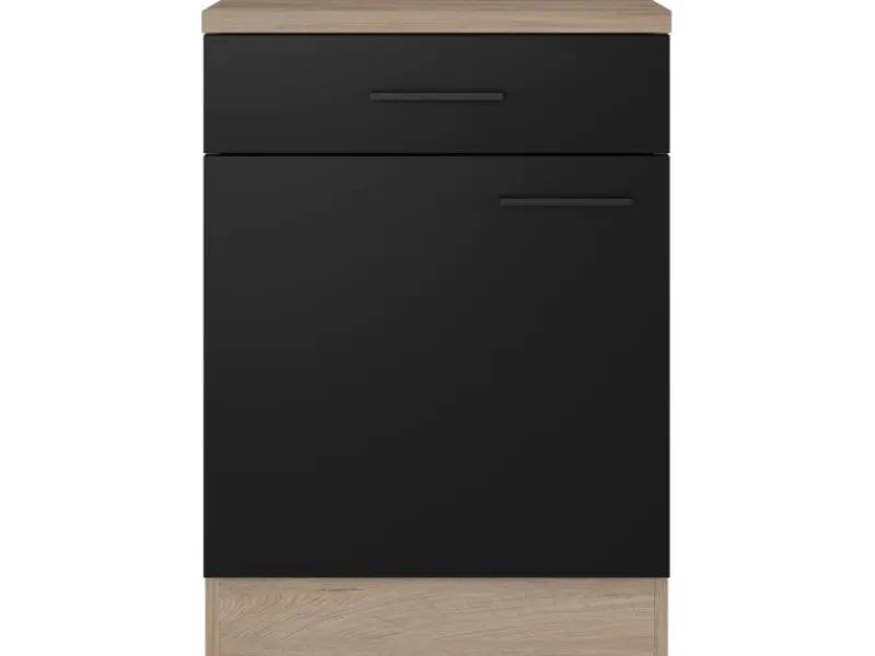 Flex-Well Exclusiv Küchen-Unterschrank Capri 60 cm Schwarz Matt-Endgrain Oak< Küchenschränke