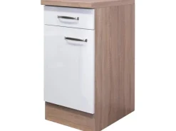 Hot Flex-Well Exclusiv Küchen-Unterschrank Valero 40 cm Hochglanz Weiß-Sonoma Eiche