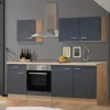 Flex-Well Exclusiv Küchenzeile Morena 210 cm Basaltgrau Matt - San Remo Eiche< Einbauküchen