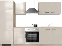Flex-Well Exclusiv Küchenzeile Orlando 270 cm Kaschmir Glanz - Sonoma Eiche< Einbauküchen|Kühlschränke