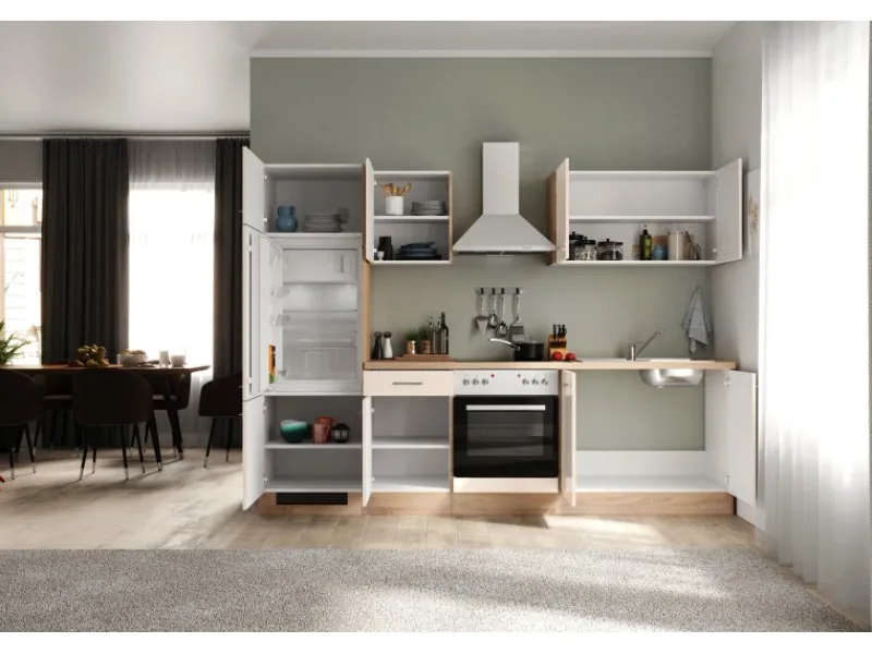 Flex-Well Exclusiv Küchenzeile Orlando 270 cm Kaschmir Glanz - Sonoma Eiche< Einbauküchen|Kühlschränke