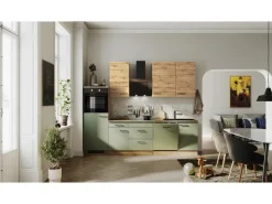 Flex-Well Exclusiv Einbauküchen<Küchenzeile Cara 280 cm Schilfgrün matt - Artisan Eiche