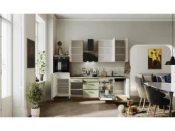 Flex-Well Exclusiv Einbauküchen<Küchenzeile Cara 280 cm Schilfgrün matt - Artisan Eiche