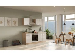 Flex-Well Exclusiv Küchenzeile Orlando 210 cm Kaschmir Glanz - Sonoma Eiche< Winkelküchen