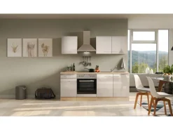 Flex-Well Exclusiv Küchenzeile Orlando 210 cm Kaschmir Glanz - Sonoma Eiche< Winkelküchen