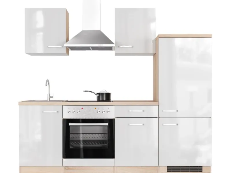 Online Flex-Well Exclusiv Küchenzeile Valero 220 cm Hochglanz Weiß - Sonoma Eiche
