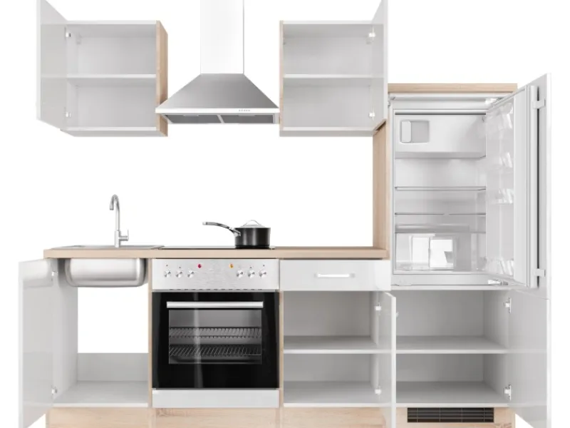 Online Flex-Well Exclusiv Küchenzeile Valero 220 cm Hochglanz Weiß - Sonoma Eiche