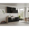 Flex-Well Exclusiv Küchenzeile Capri 220 cm Schwarz Matt-Endgrain Oak< Einbauküchen|Herde