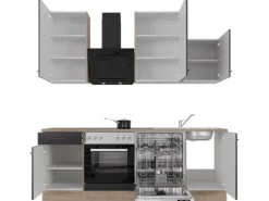 Flex-Well Exclusiv Küchenzeile Capri 220 cm Schwarz Matt-Endgrain Oak< Einbauküchen|Herde