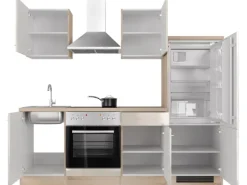 Flex-Well Exclusiv Küchenzeile Orlando 220 cm Kaschmir Glanz - Sonoma Eiche< Single-Küchen|Einbauküchen