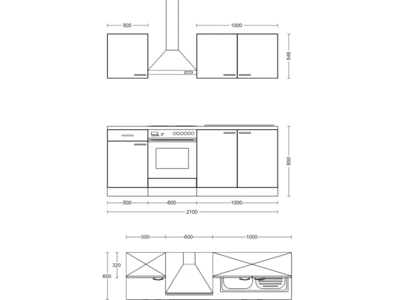 Flex-Well Exclusiv Küchenzeile 1601-036 Lund 210cm Lichtgrau glänzend -Rauchgrau< Einbauküchen|Winkelküchen