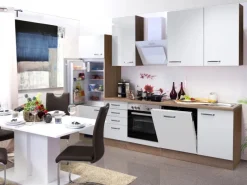 Outlet Flex-Well Exclusiv Küchenzeile Valero 280 cm Hochglanz Weiß-Sonoma Eiche
