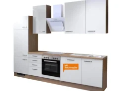 Outlet Flex-Well Exclusiv Küchenzeile Valero 280 cm Hochglanz Weiß-Sonoma Eiche