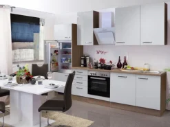 Outlet Flex-Well Exclusiv Küchenzeile Valero 280 cm Hochglanz Weiß-Sonoma Eiche