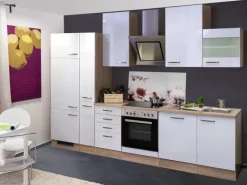 Flex-Well Exclusiv Küchenzeile Valero 310 cm Hochglanz Weiß - Sonoma Eiche< Einbauküchen|Kühlschränke
