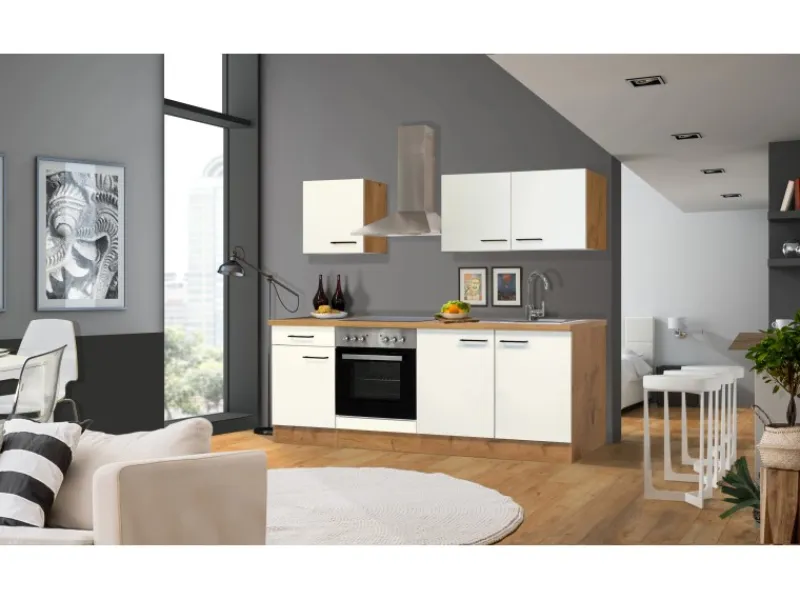 Flex-Well Exclusiv Single-Küchen|Kochfelder<Küchenzeile Vintea 210 cm Magnolia - Lancelot Oak