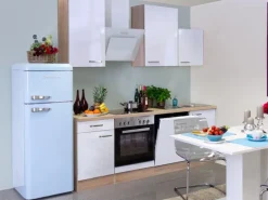 Flex-Well Exclusiv Küchenzeile Valero 220 cm Hochglanz Weiß-Sonoma Eiche< Einbauküchen|Kochfelder
