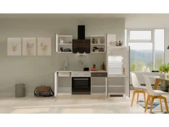 Flex-Well Exclusiv Küchenzeile Morena 220 cm Basaltgrau matt - San Remo Eiche< Herde|Kühlschränke