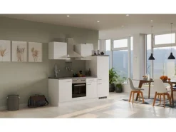 Flex-Well Exclusiv Einbauküchen|Kühlschränke<Küchenzeile Joelina 220 cm Weiß matt - Beton Grau