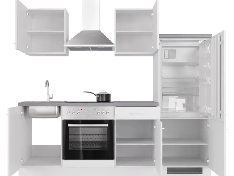 Flex-Well Exclusiv Einbauküchen|Kühlschränke<Küchenzeile Joelina 220 cm Weiß matt - Beton Grau