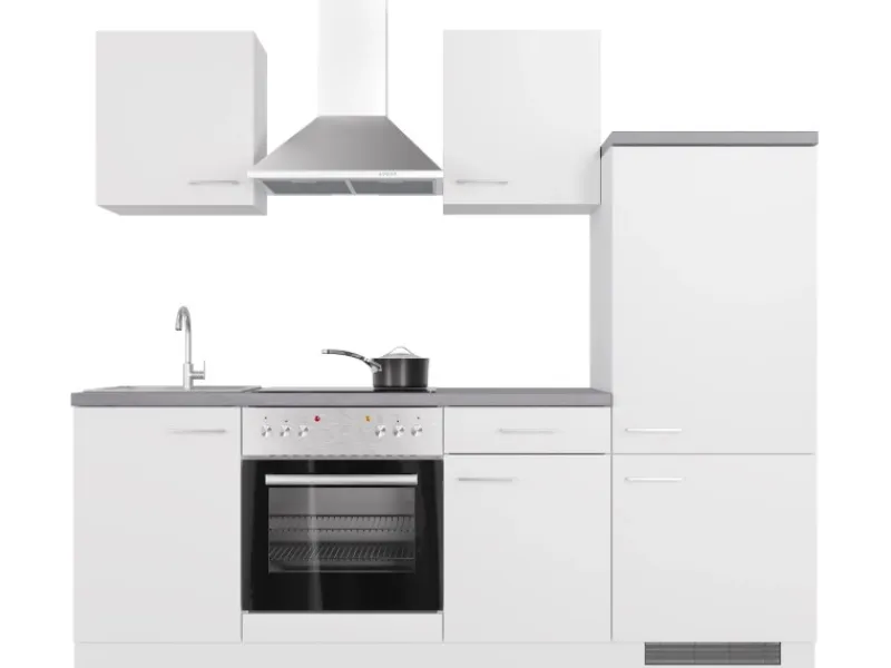 Flex-Well Exclusiv Einbauküchen|Kühlschränke<Küchenzeile Joelina 220 cm Weiß matt - Beton Grau
