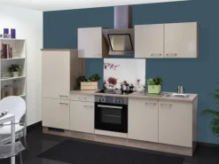 Flex-Well Exclusiv Küchenzeile Orlando 270 cm Kaschmir Glanz-Sonoma Eiche< Kochfelder|Kühlschränke