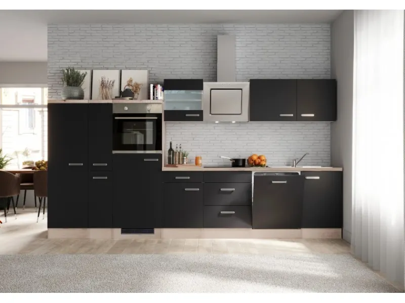 Flex-Well Exclusiv Kühlschränke|Kochfelder<Küchenzeile Lara 360 cm Anthrazit - San Remo Eiche