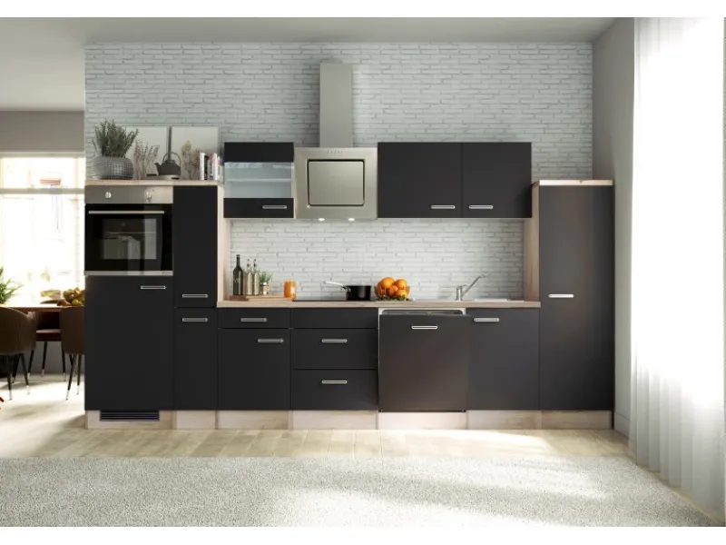 Flex-Well Exclusiv Kühlschränke|Kochfelder<Küchenzeile Lara 360 cm Anthrazit - San Remo Eiche