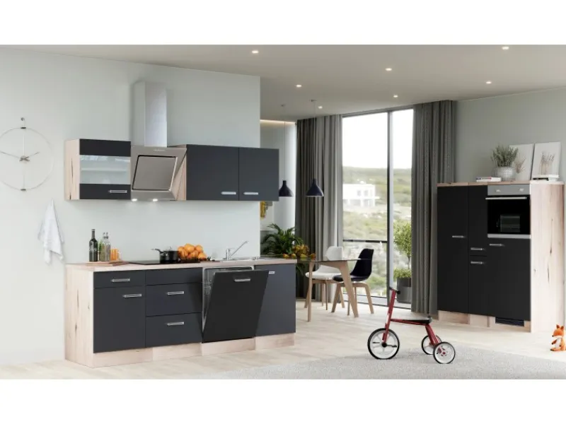 Flex-Well Exclusiv Kühlschränke|Kochfelder<Küchenzeile Lara 360 cm Anthrazit - San Remo Eiche
