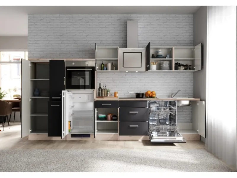 Flex-Well Exclusiv Kühlschränke|Kochfelder<Küchenzeile Lara 360 cm Anthrazit - San Remo Eiche