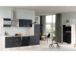 Flex-Well Exclusiv Kühlschränke|Kochfelder<Küchenzeile Lara 360 cm Anthrazit - San Remo Eiche