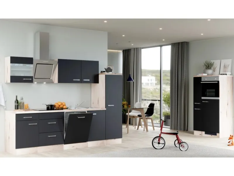 Flex-Well Exclusiv Kühlschränke|Kochfelder<Küchenzeile Lara 360 cm Anthrazit - San Remo Eiche