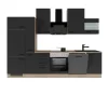 Flex-Well Exclusiv Küchenzeile Capri 310 cm Schwarz Matt-Endgrain Oak< Kühlschränke|Einbauküchen