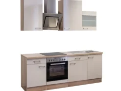 Flex-Well Exclusiv Küchenzeile Orlando 220 cm Kaschmir Glanz-Sonoma Eiche< Herde|Kochfelder