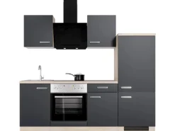 Flex-Well Exclusiv Küchenzeile Lara 220 cm Anthrazit - San Remo Eiche< Single-Küchen|Herde