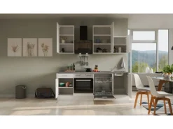 Flex-Well Exclusiv Küchenzeile Joelina 220 cm Weiß matt - Beton Grau< Einbauküchen