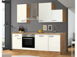 Flex-Well Exclusiv Single-Küchen|Winkelküchen<Küchenzeile Vintea 220 cm Magnolia - Lancelot Oak