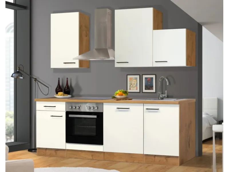 Flex-Well Exclusiv Single-Küchen|Winkelküchen<Küchenzeile Vintea 220 cm Magnolia - Lancelot Oak