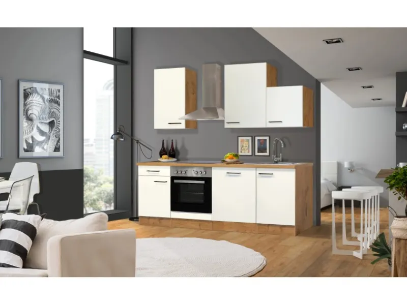 Flex-Well Exclusiv Single-Küchen|Winkelküchen<Küchenzeile Vintea 220 cm Magnolia - Lancelot Oak