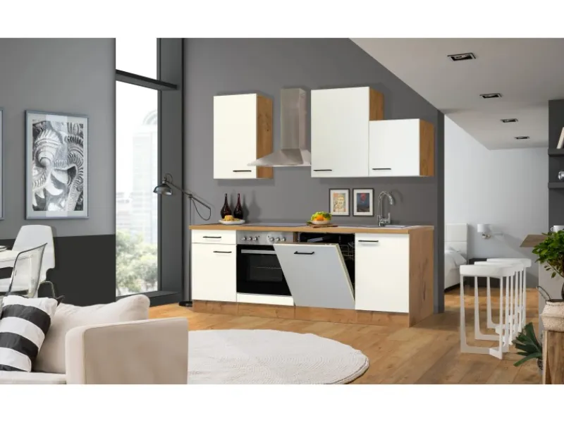 Flex-Well Exclusiv Single-Küchen|Winkelküchen<Küchenzeile Vintea 220 cm Magnolia - Lancelot Oak