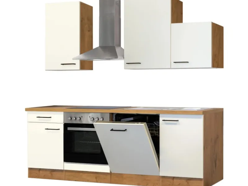 Flex-Well Exclusiv Single-Küchen|Winkelküchen<Küchenzeile Vintea 220 cm Magnolia - Lancelot Oak
