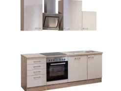 Flex-Well Exclusiv Einbauküchen|Kochfelder<Küchenzeile Orlando 220 cm Kaschmir Glanz-Sonoma Eiche