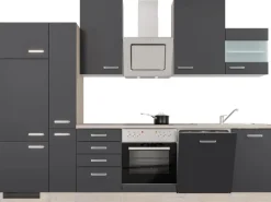 Flex-Well Exclusiv Einbauküchen|Herde<Küchenzeile Lara 310 cm Anthrazit - San Remo Eiche