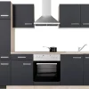 Clearance Flex-Well Exclusiv Küchenzeile Lara 270 cm Anthrazit - San Remo Eiche