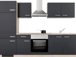 Clearance Flex-Well Exclusiv Küchenzeile Lara 270 cm Anthrazit - San Remo Eiche