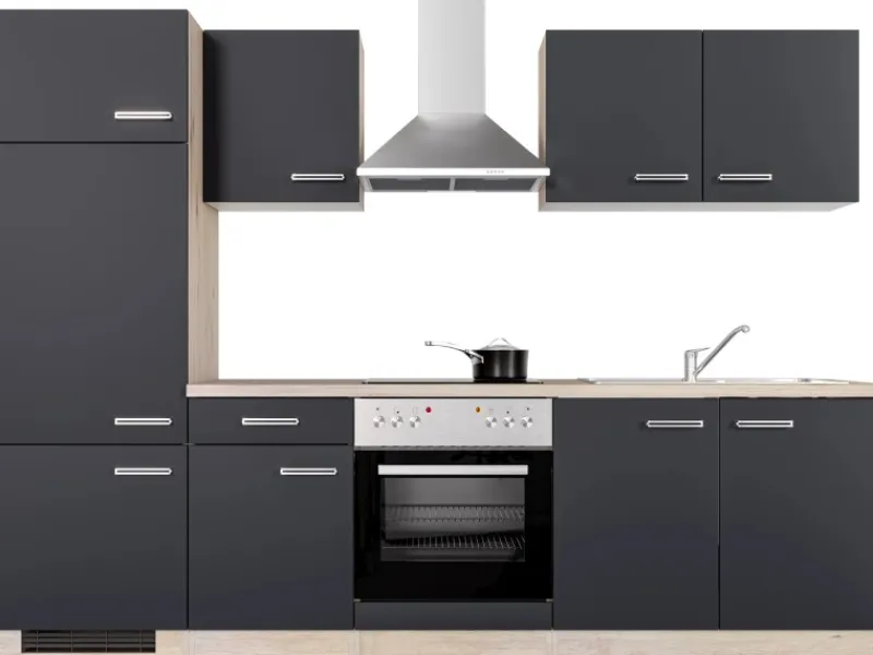 Clearance Flex-Well Exclusiv Küchenzeile Lara 270 cm Anthrazit - San Remo Eiche