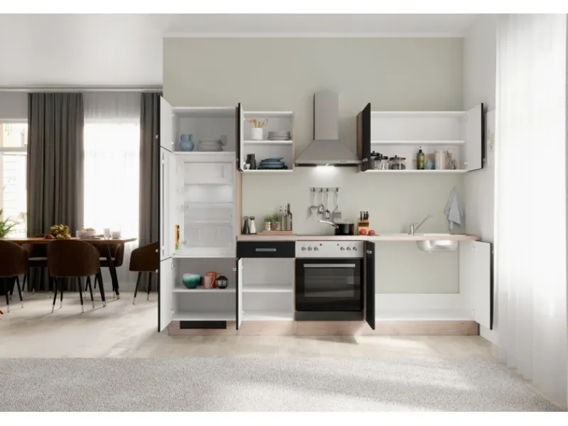 Clearance Flex-Well Exclusiv Küchenzeile Lara 270 cm Anthrazit - San Remo Eiche