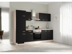 Clearance Flex-Well Exclusiv Küchenzeile Lara 270 cm Anthrazit - San Remo Eiche