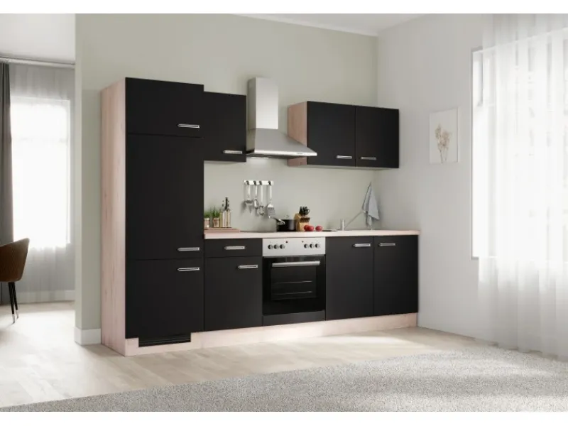 Clearance Flex-Well Exclusiv Küchenzeile Lara 270 cm Anthrazit - San Remo Eiche